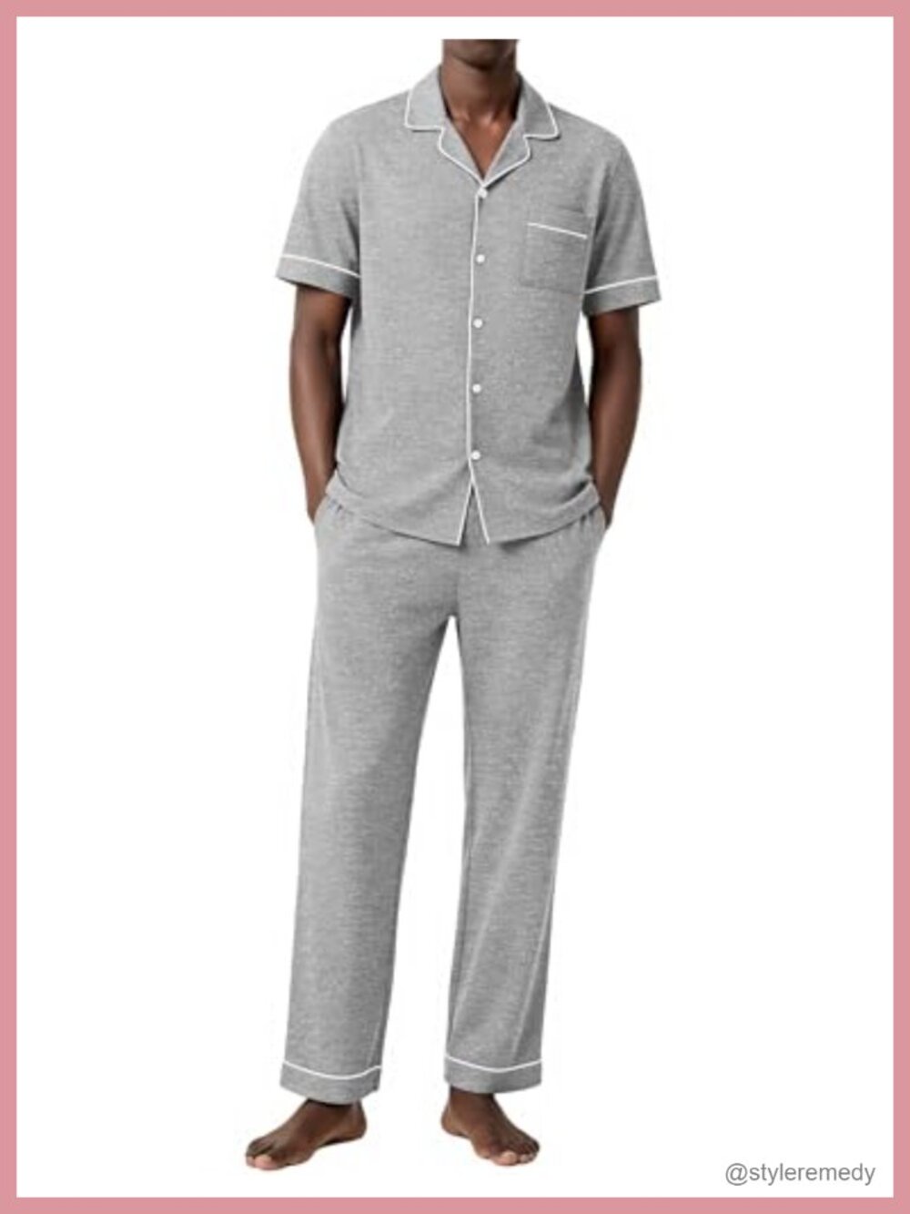 Men's Cotton Blend Short Sleeve Button Down Pajama Set Sleepwear